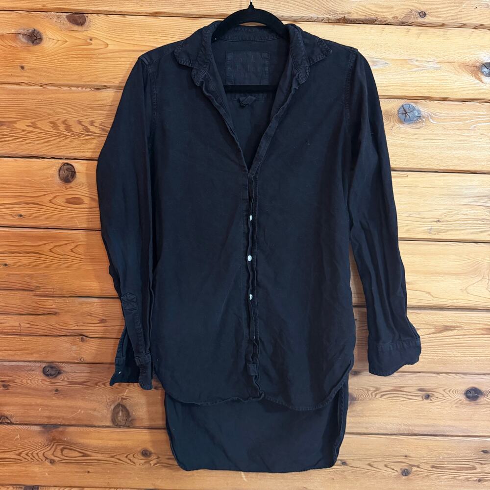 Frank & Eileen high-low long button down black Tunic Top Small